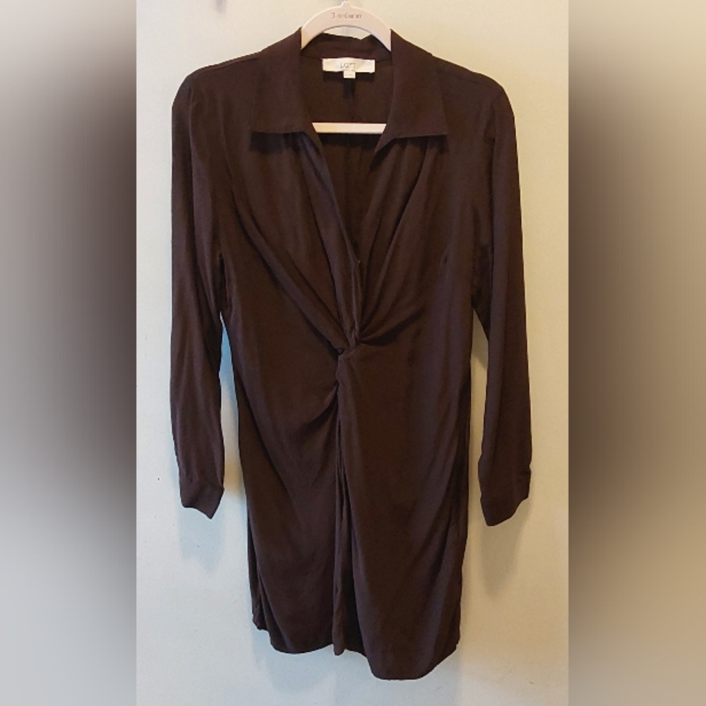 LOFT Chocolate Long Sleeve Dress w/Button Cuffs Closure / EUC